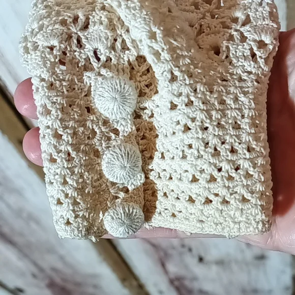 Cream Knit Button-Up Cardigan Crochet Grannyknit Cottagecore Vintage Medium - Picture 5 of 8